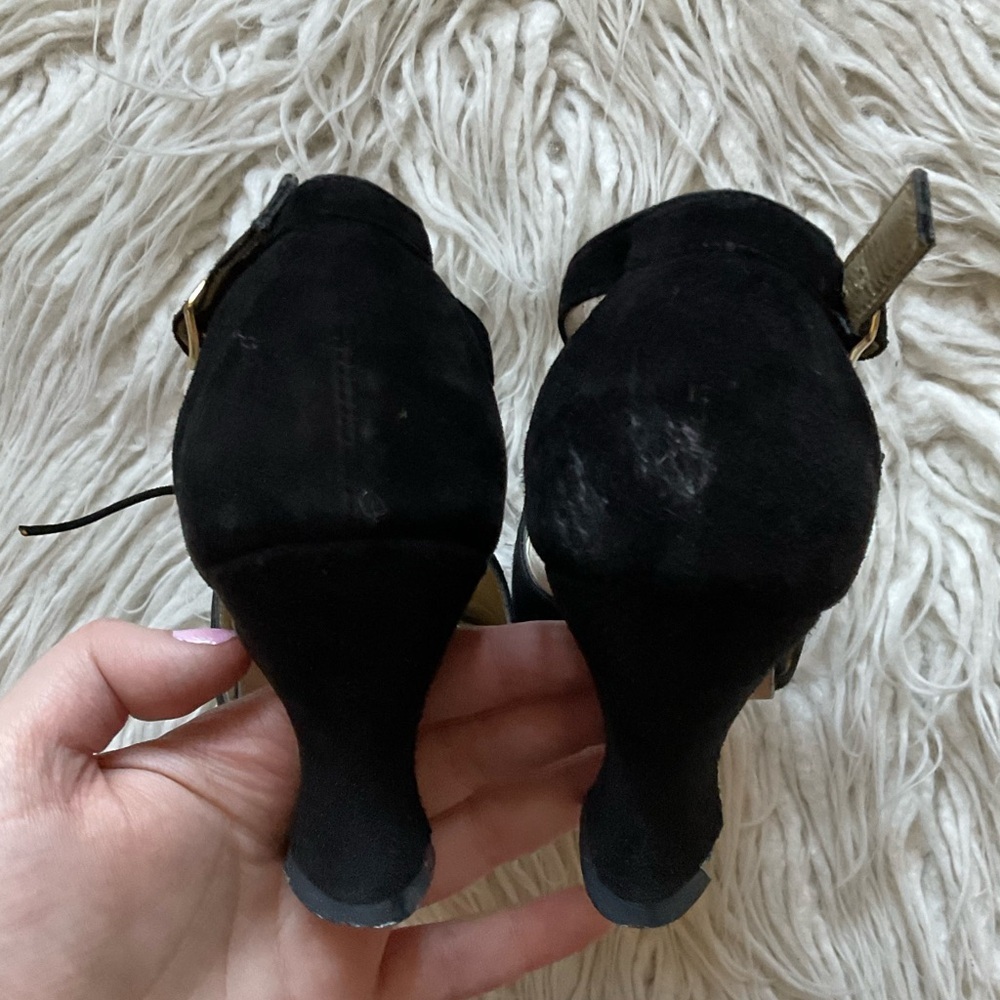 Anne Klein Vintage Black Suede Leather Fringe Tassel Pointed Toe Heels Size 7N - Picture 5 of 11